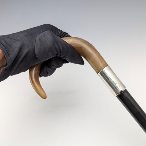 復古男式純銀裝飾彎角手柄手杖 86 厘米